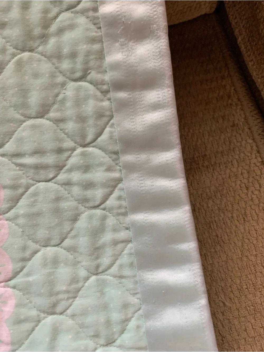 Vintage Quilted Mother Goose Baby Throw w/Trim Pastel Mint & Multi-Color
